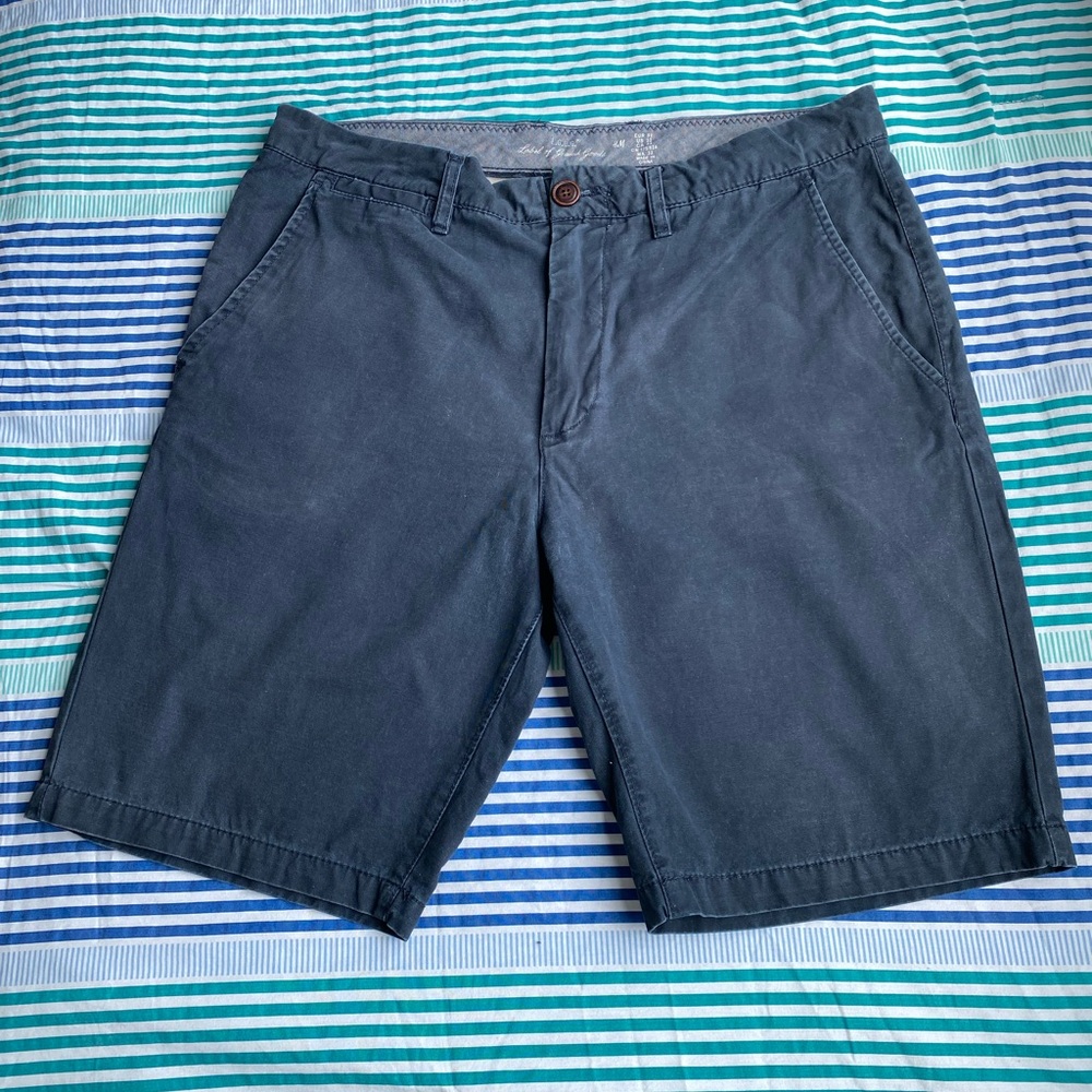 H&M Sz 32 men’s cotton chino shorts navy GUC